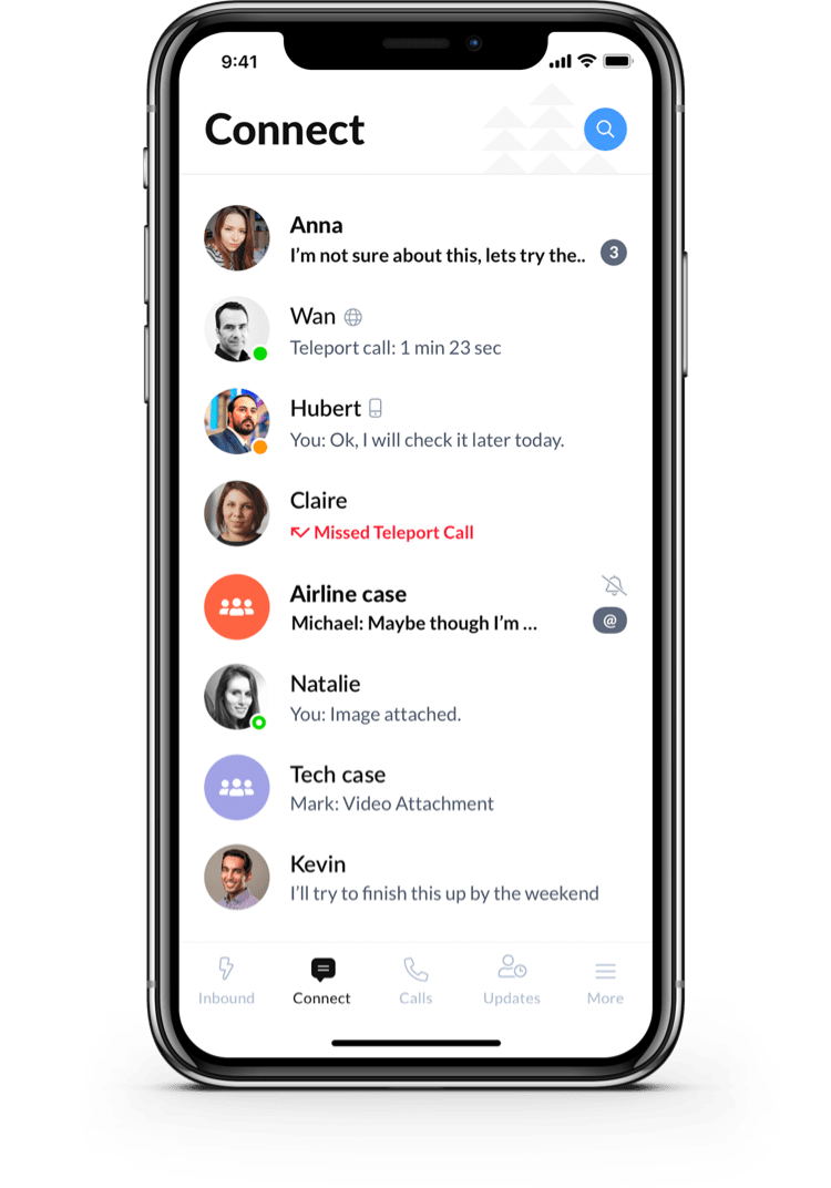 Chat section of the app in mobile